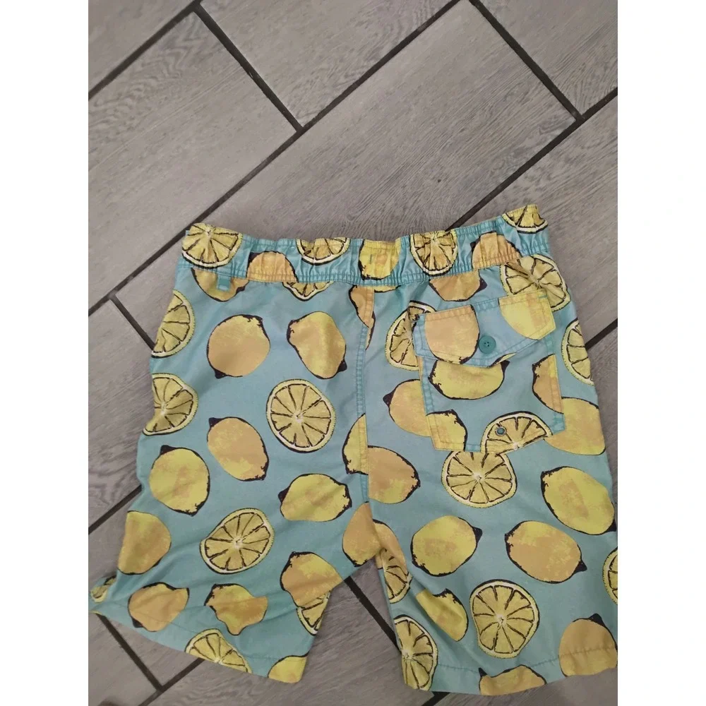 St Johns Bay Mens Lemon Print Swim Trunks‎ Teal Blue Mesh Lined Board Shorts S